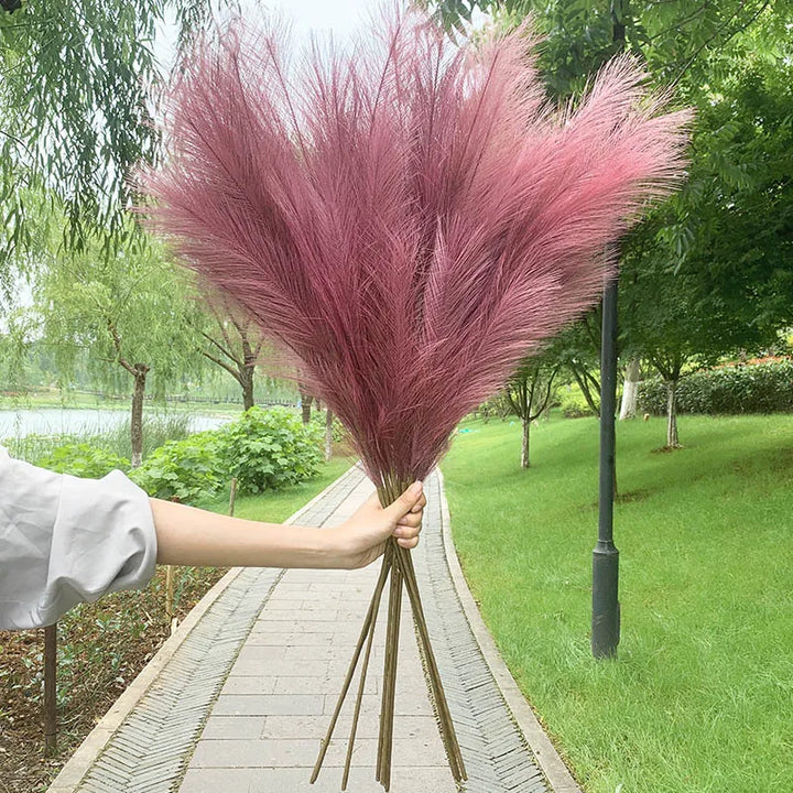 Skanto | 5 stykker 100 cm Kunstig Pampasgress Tørket Blomsterbukett Bryllup Fest Dekorasjon Hjem Rom DIY Kunstige Planter Dekorasjonsmateriell