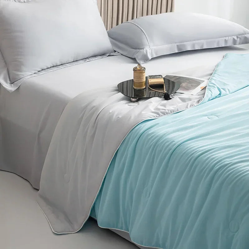 Air Condition Sommer Komforter — Ren Farge Is Silke Kjøleteppe, Lett & Glatt Twin/King Størrelse Quilt | Skanto