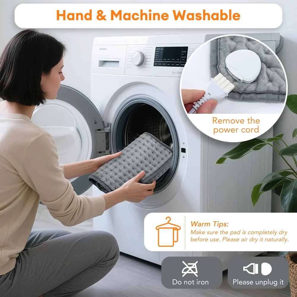 Skanto | ThermaEase Elektrisk varmepute | 9 temperaturinnstillinger & 4 timer-modus | 30×60 cm | Vaskbar & Rask oppvarming | For rygg, mage & ben