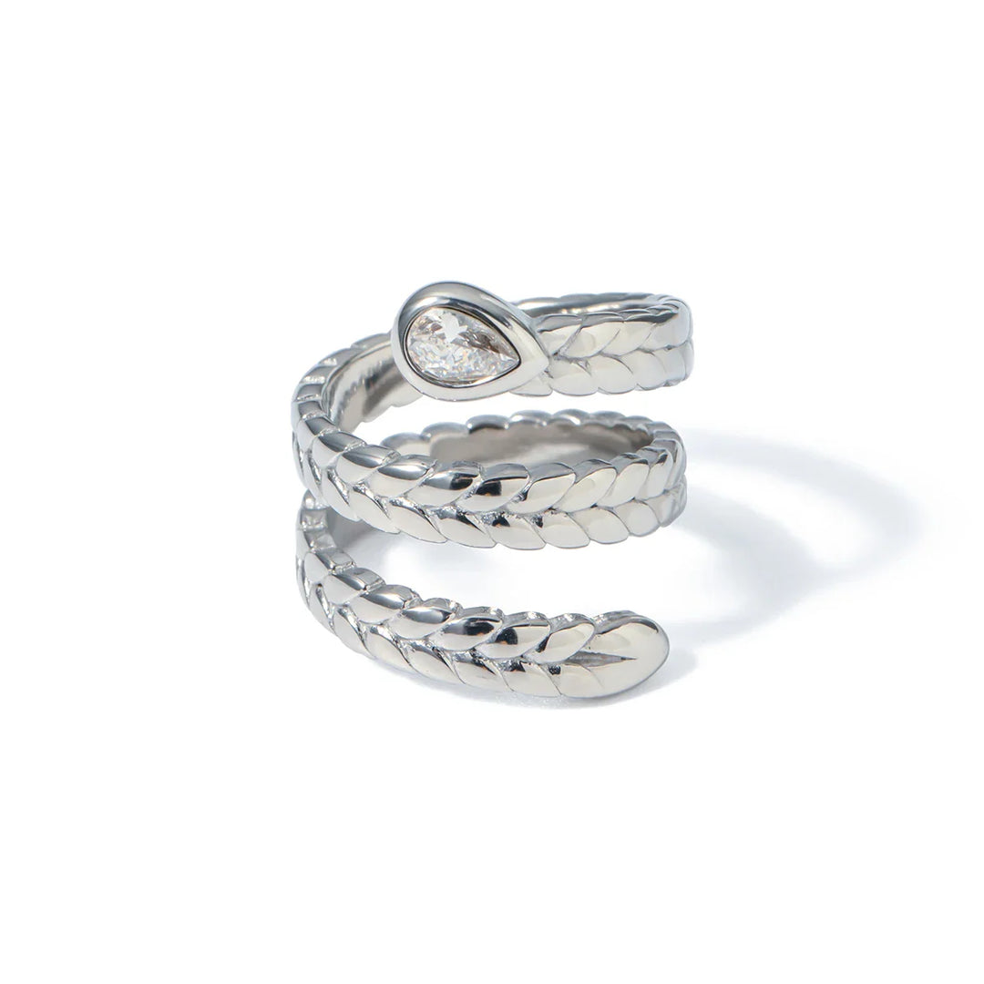Skanto | Triple Wrap Diamond Eye Leaf Textured Ring