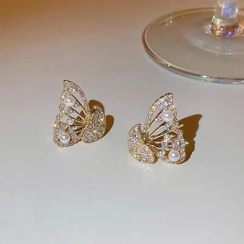 Skanto | Shiny Zircon Koreansk Stil Butterfly Chic Øredobber