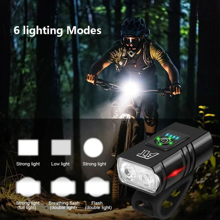 Skanto | Oppladbart LED sykkelforlykt med 6 moduser og USB-C ladefunksjon
