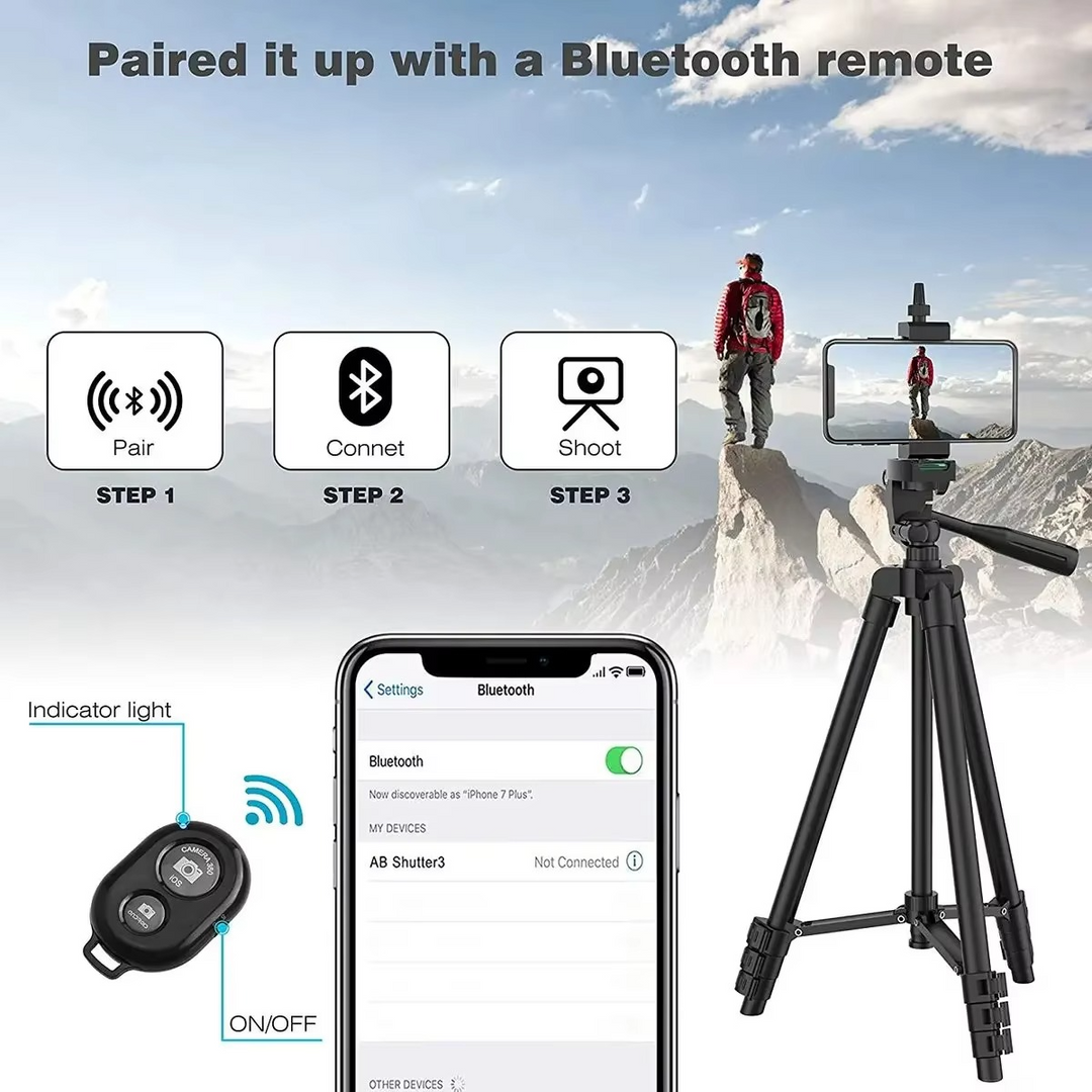 Skanto | Universelt lett stativ med Bluetooth-fjernkontroll for smarttelefoner og DSLR-kameraer