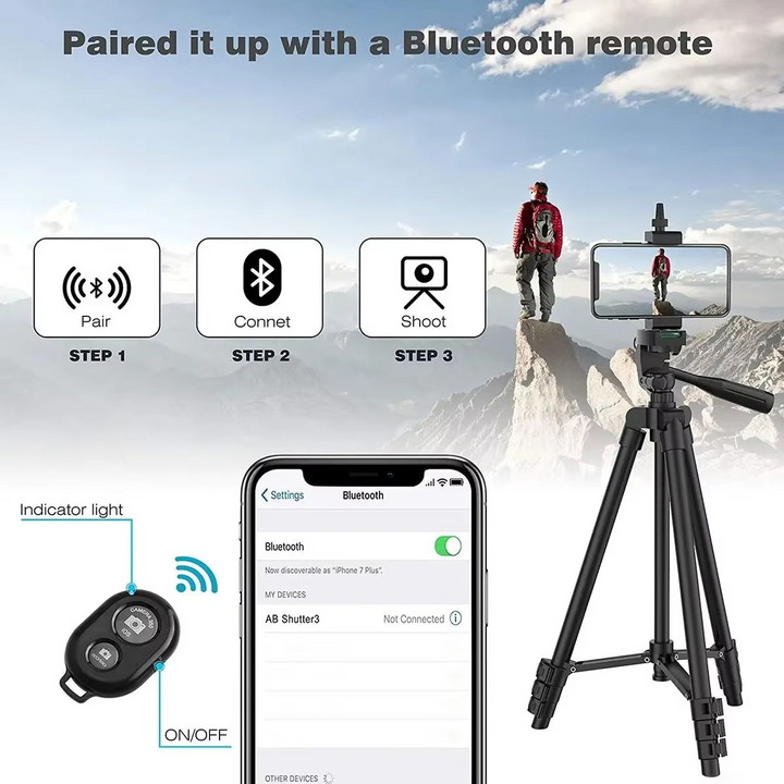 Skanto | Universelt lett stativ med Bluetooth-fjernkontroll for smarttelefoner og DSLR-kameraer