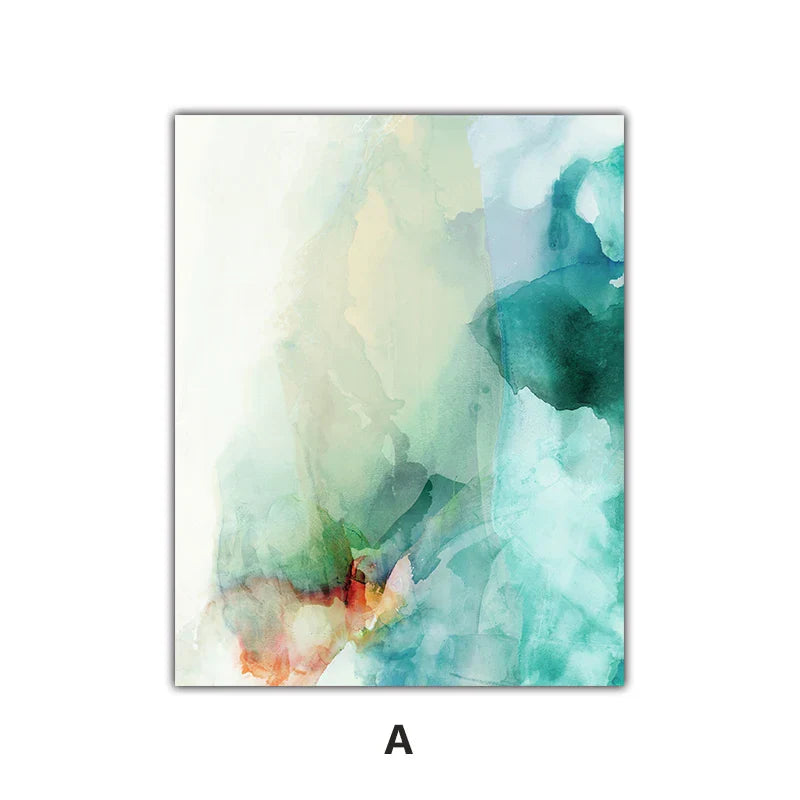 Eteriske hvisker Teal Emerald Akvamarine Abstrakt veggkunst Fine Art lerretsutskrifter Nordiske bilder for moderne leilighet stueinnredning | Skanto