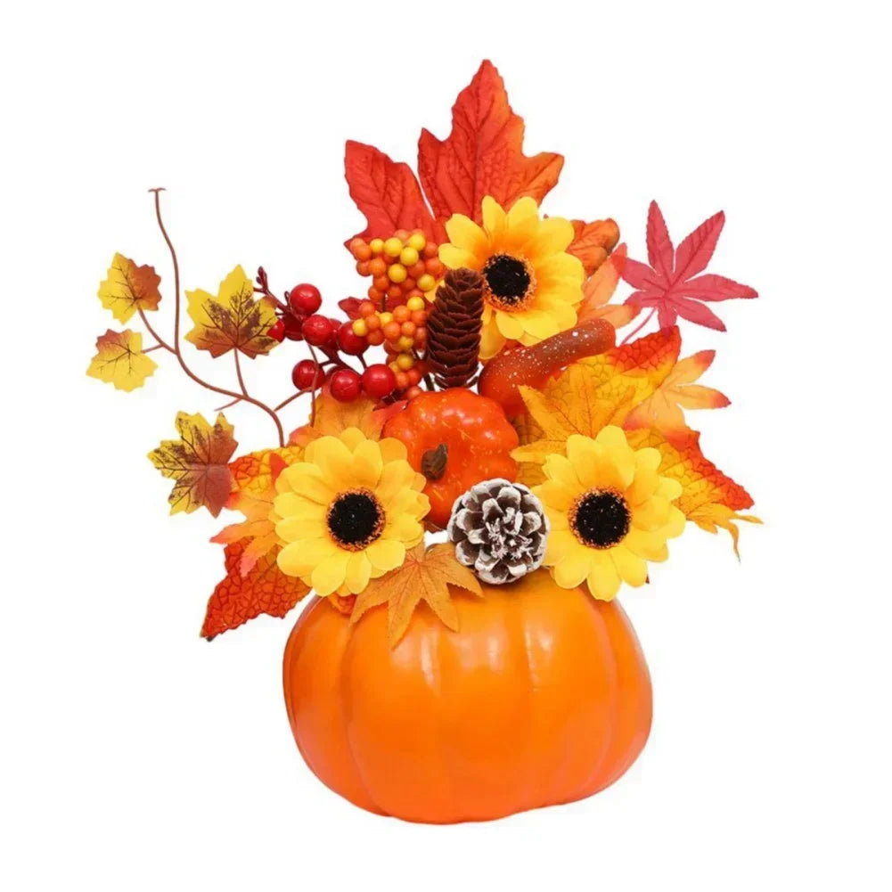 Skanto | Høstmagi | Dekorativ gresskar med kunstige blomster | 25–30 cm | Høst- og Halloween-dekor