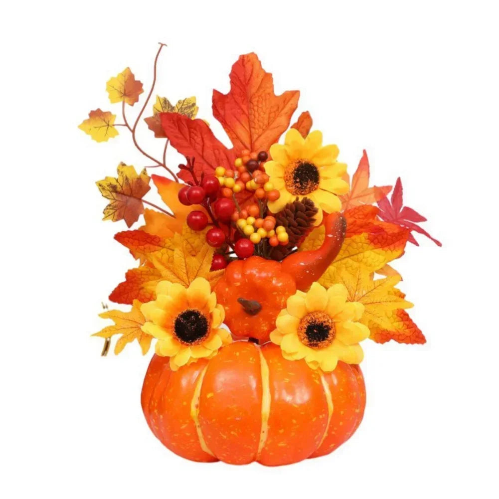 Skanto | Høstmagi | Dekorativ gresskar med kunstige blomster | 25–30 cm | Høst- og Halloween-dekor