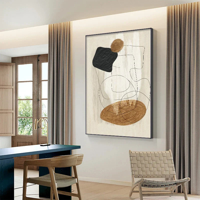 Skandinavisk Abstrakt Form Linje & Form Veggkunst Fine Art Lerretsutskrifter Nøytral Fargepalett Bilder For Moderne Stueinnredning | Skanto
