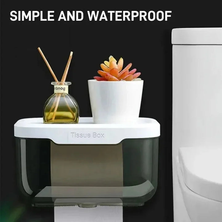 Skanto | Veggmontert Toalettpapirholder | Med Hylle & Vanntett Boks | Moderne & Plassbesparende