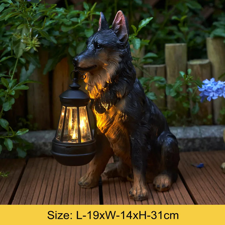 Solenergidrevet utendørs harpiks hundestatue lampe | Skanto
