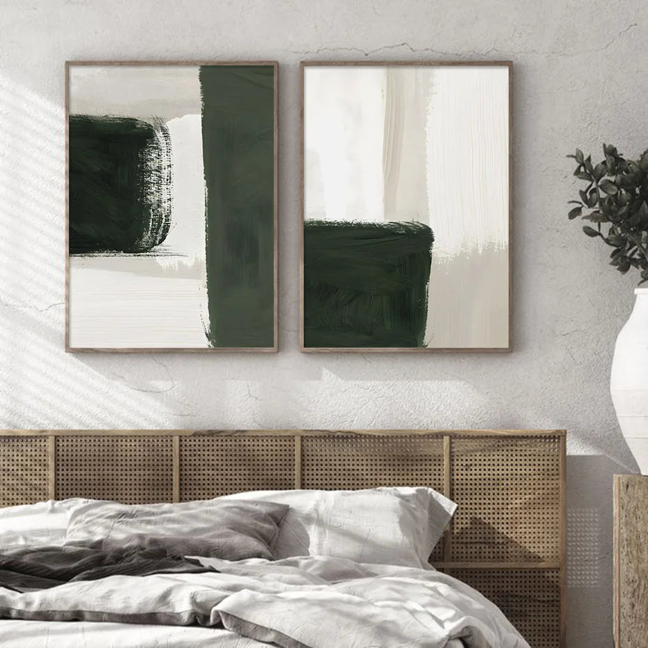 Moderne Abstrakt Grønn Beige Hvit Penselstrøk Lærret Utskrifter Nordisk Veggkunst For Moderne Stue Hjem Decor Kunstverk | Skanto