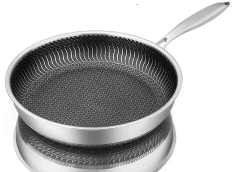 Skanto | Tri-Ply 316 rustfritt stål wok-panne med dobbeltsidig honningkakepanne - Egnet for alle komfyrer