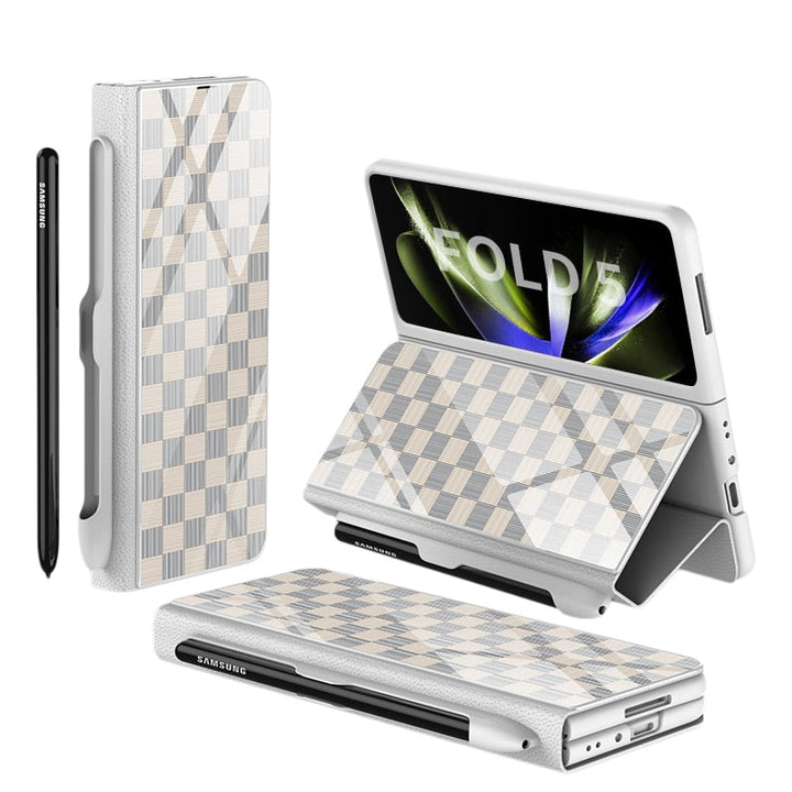 Skanto | Støtbestandig Rustningssak Glassdeksler Stativ Sett Inn Kort Lærsak for Samsung Galaxy Z Fold 5/4