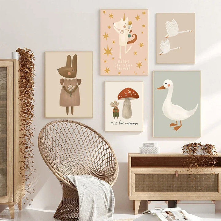 Søte Baby Dyr Barnerom Veggkunst Illustrasjoner Fine Art Lerretsutskrifter Gås Mus Løve Isbjørn Plakatbilder For Babys Rom Veggdekor | Skanto