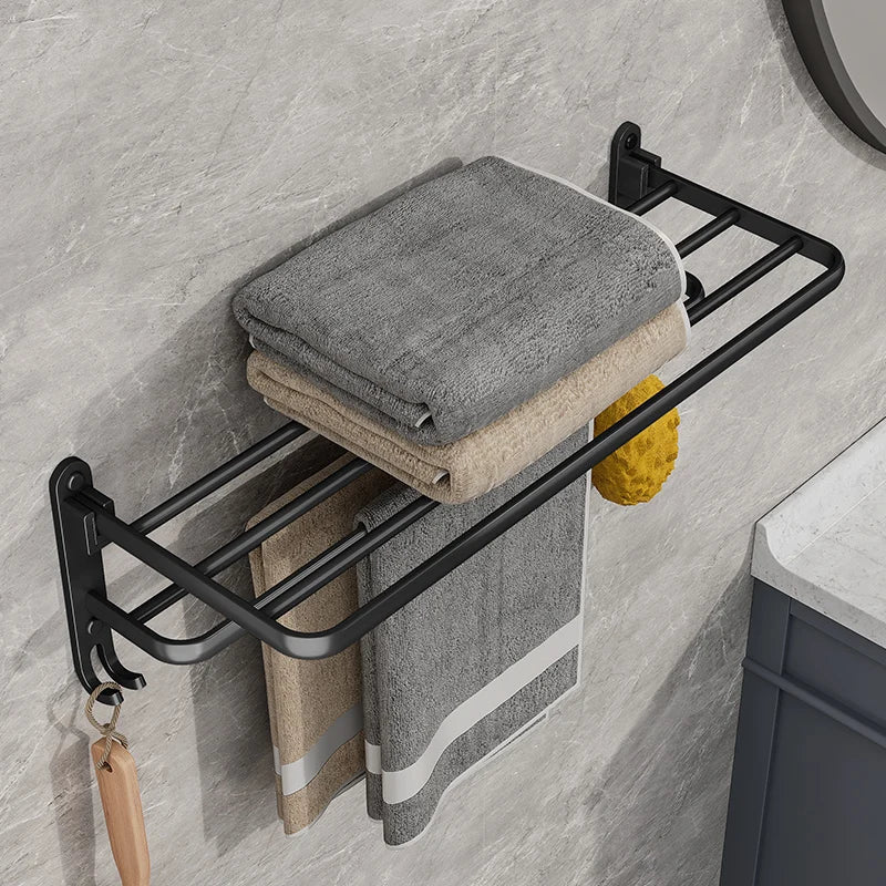 Skanto | EasyTowel Foldable Towel Rack – Space-Saving & Stylish Black Wall-Mounted Towel Rack
