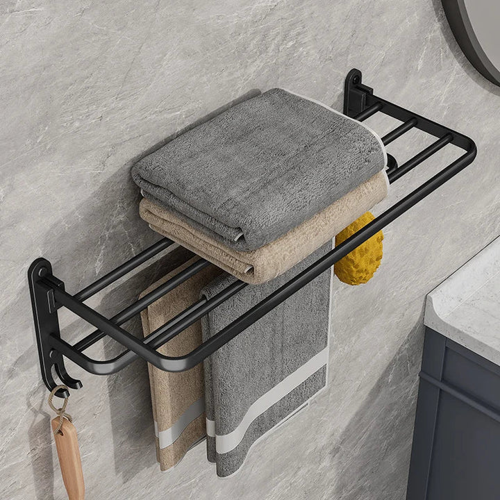 Skanto | EasyTowel Foldable Towel Rack – Space-Saving & Stylish Black Wall-Mounted Towel Rack