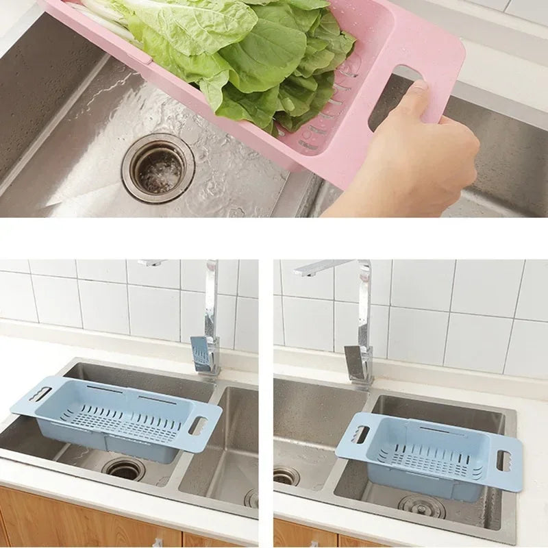 FlexDrain Dreneringskurv Kjøkken – Justerbar Kokedusjorganisator | Automatisk Drenering & Frukt Grønnsakstørrer | Plassbesparende Kjøkken Tilbehør | Skanto