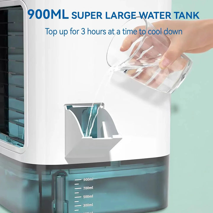 Portabel Mini Luftkondisjoner – 3-hastighets liten AC-enhet med 900ML vanntank, elektrisk vifte og avfukter for soverom og kontor | Skanto