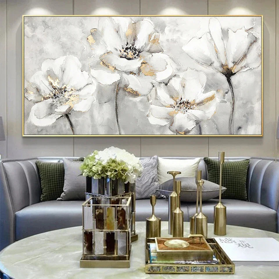 Stor Hvit Blomster Abstrakt Veggkunst Fine Art Lerretsutskrifter Moderne Botaniske Bilder For Stue Hotellrom Soverom Kunst Dekor | Skanto