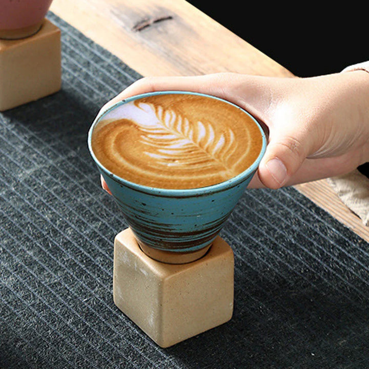 Skanto | Japansk kaffekopp med fat, 1 stk, retro keramisk tekopp, krus, latte, espresso, pull0, blomster cappuccino, ny keramikkopp, 100 ml/3,5 oz