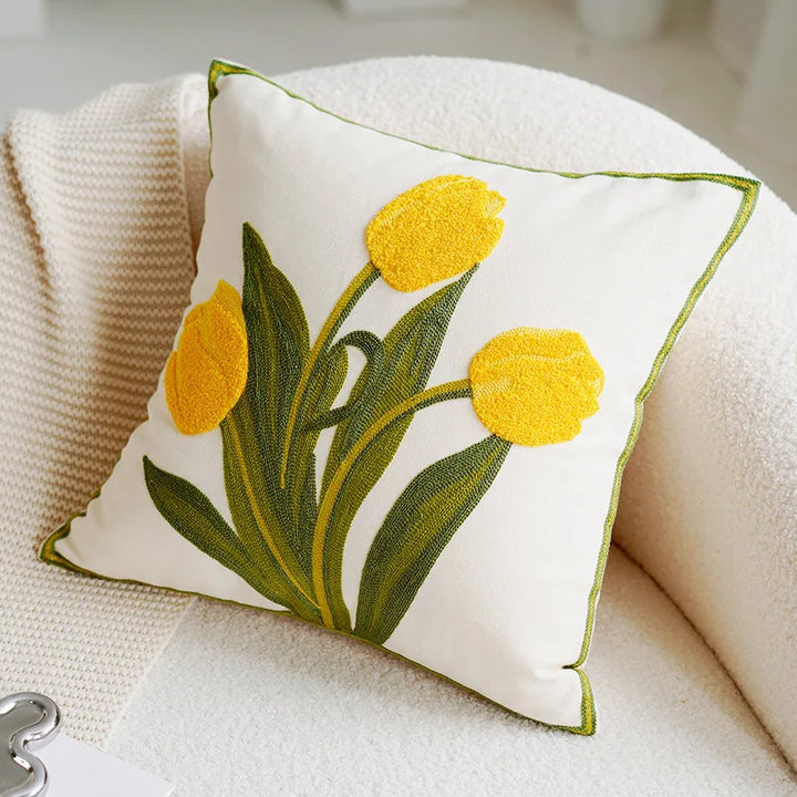 Grønn & Rosa Tulipan Broderi Putetrekk | Skanto