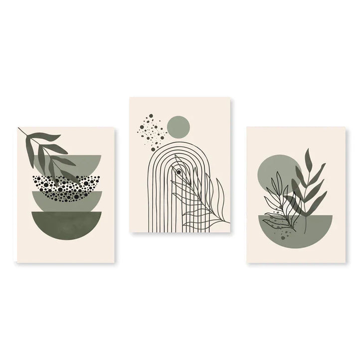 Sett med 3 stk Moderne Abstrakt Bohemsk Minimalistisk Geometrisk Veggkunst Fine Art Lerret Utskrifter Plakater Bilder For Stue Dekor | Skanto