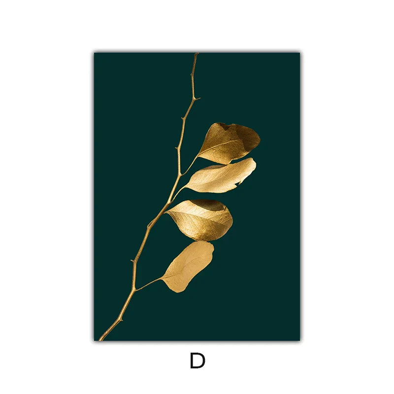 Abstrakt tropisk botanikk gyldne blader veggkunst kunstneriske lerretstrykk bilder for stue spisestue lys luksuriøs interiørdekor | Skanto