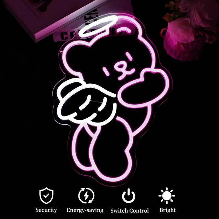 Skanto | Sjarmerende Bjørn Neonlys med Dimmer - USB Drevet Veggdekor