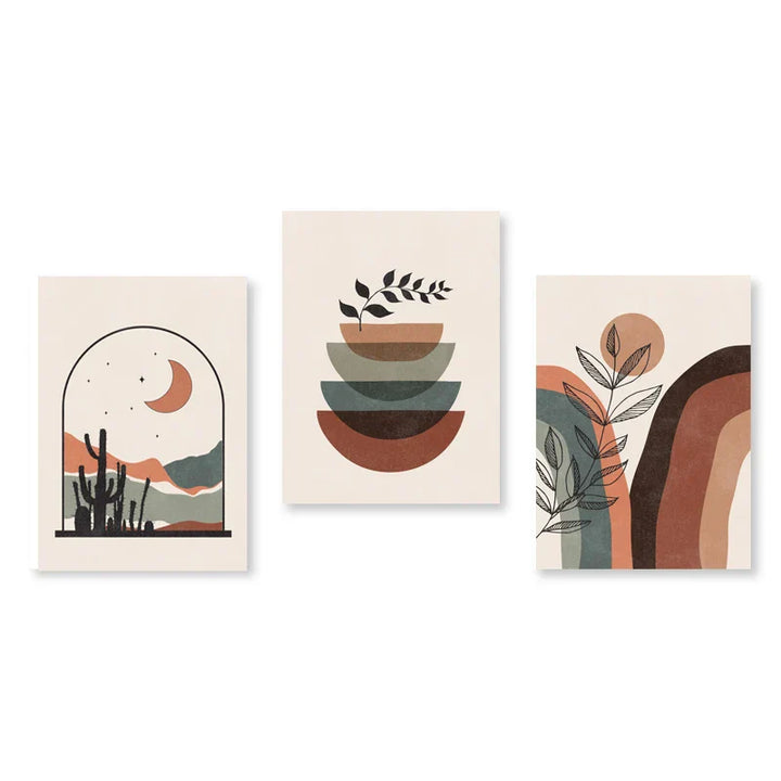 Sett med 3 stk Moderne Abstrakt Bohemsk Minimalistisk Geometrisk Veggkunst Fine Art Lerret Utskrifter Plakater Bilder For Stue Dekor | Skanto