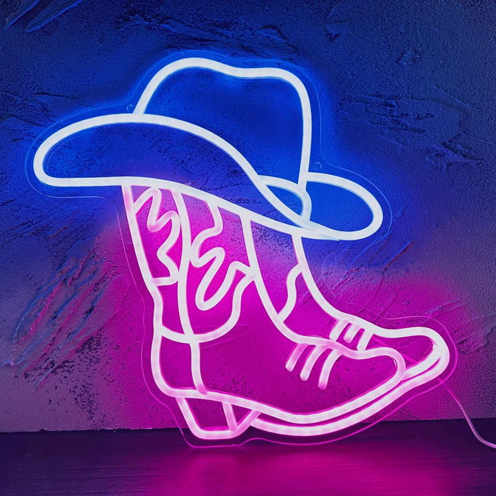 Skanto | USB-drevet cowboystøvler neonskilt for westerninnredning