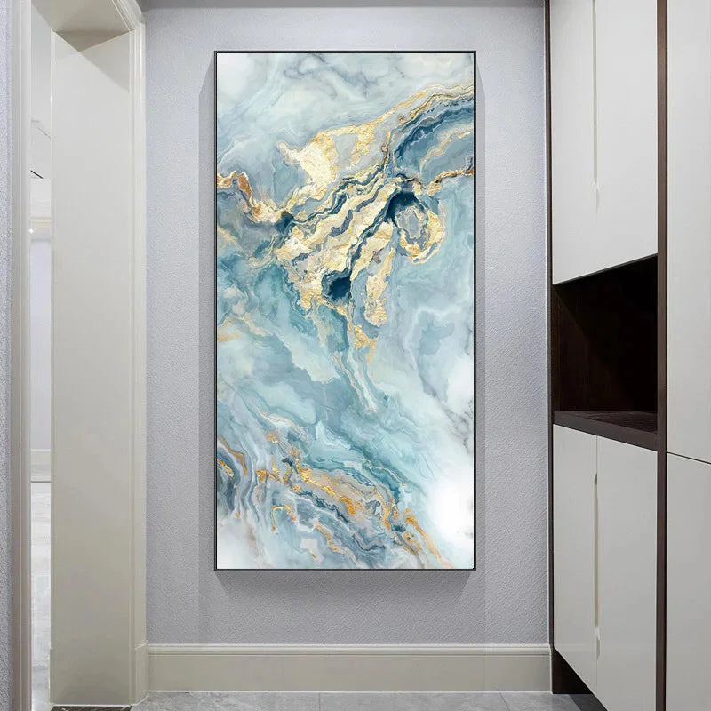 Blå Gylden Flytende Marmor Essens Veggkunst Fine Art Lerretsutskrifter Bilder For Moderne Leilighet Luksus Stue Kunst Dekor | Skanto