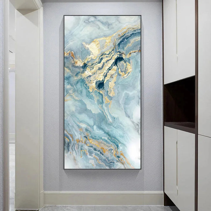 Blå Gylden Flytende Marmor Essens Veggkunst Fine Art Lerretsutskrifter Bilder For Moderne Leilighet Luksus Stue Kunst Dekor | Skanto