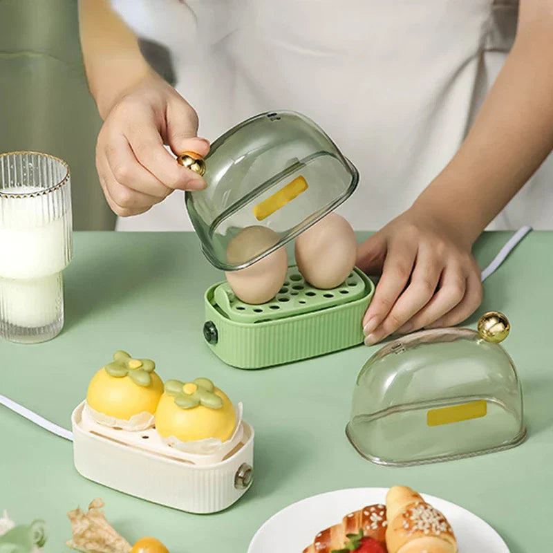 Skanto | 120W 220V Elektrisk Eggkoker & Egg Poacher - Automatisk Mini Frokostmaskin for 2 Egg, Bærbar Damper