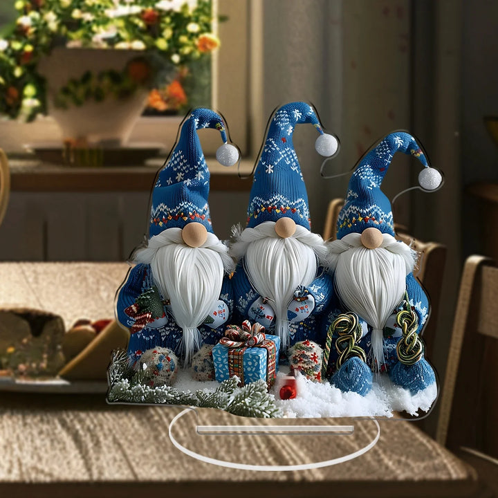 Skanto | GlasNordic Jule Gnomen Dekorasjon | Akryl Bordfigur 18 cm | 3 Gnomer i Blå | Festlig Dekorasjon for Stue, Kjøkken & Kontor
