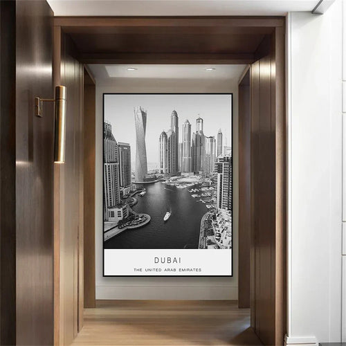Dubai Skyline Plakat Internasjonal Reise Veggkunst Fine Art Lerretstrykk Svart Hvit Bilder For Stue Spisestue Hjemmekontor Kunstdekor | Skanto