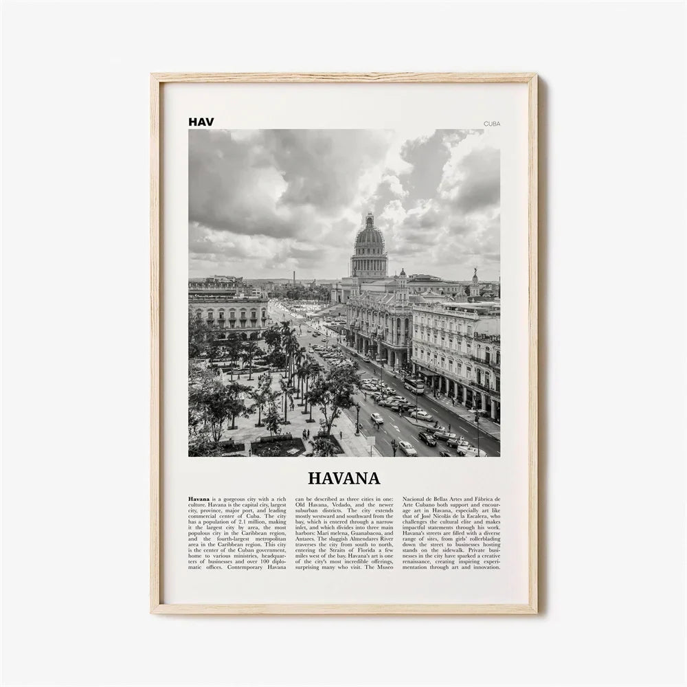 Cuba Havana Black & White Reiseplakat Veggkunst Fine Art Lærred Trykk Bilder For Stue Spisestue | Skanto