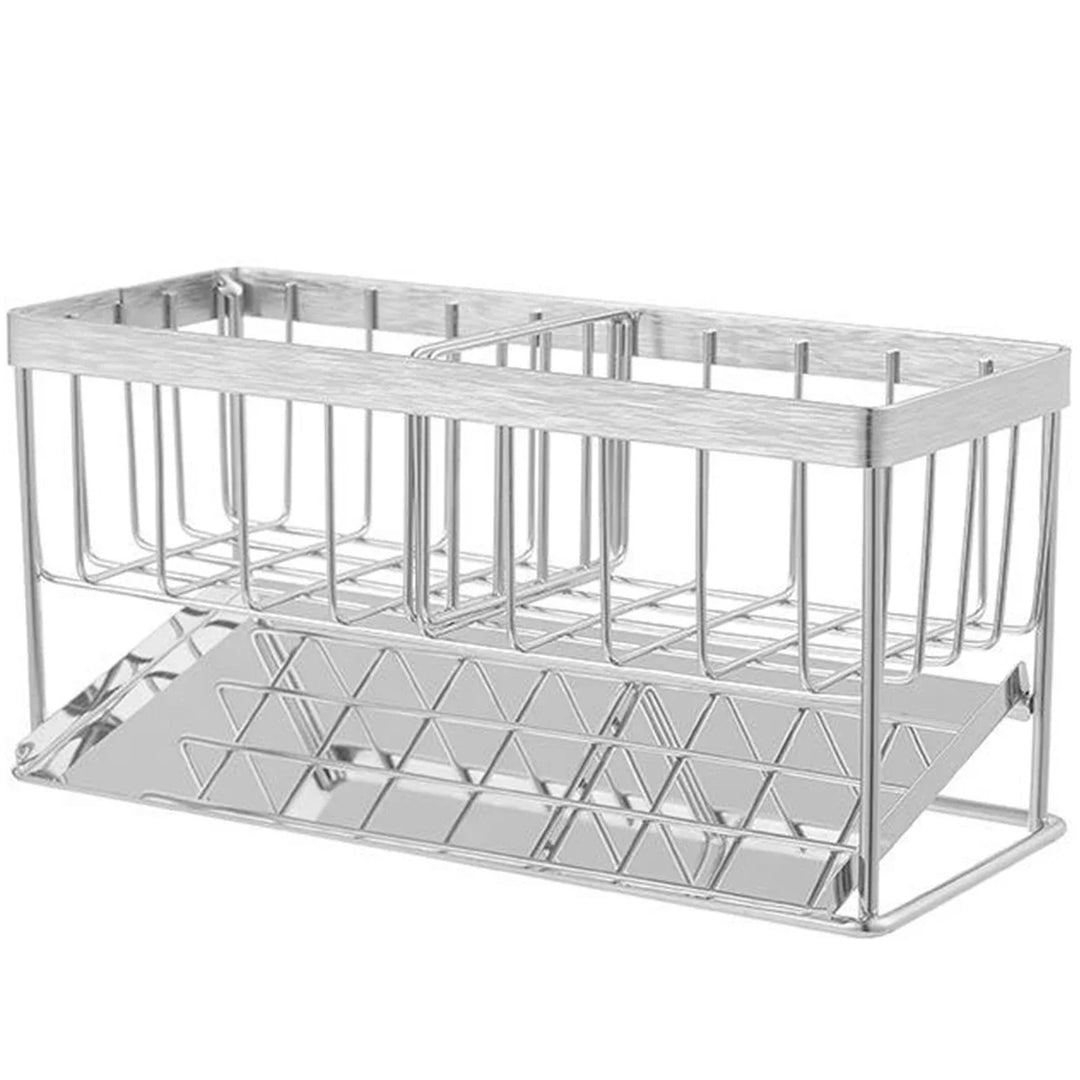 Skanto | SteelNest | Sinkeorganizer laget av rustfritt stål | Svamp- og såpeholder med dryppfat | 21×8.2×10 cm