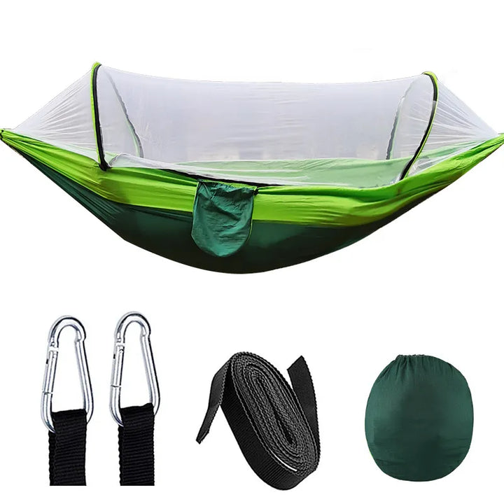Skanto | Automatisk hurtigåpningsmyggnett-hengekøye: Utendørs camping-sving med anti-kipp nylon skrivebordstol - 260x140cm