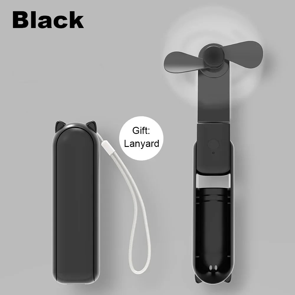 Bærbar mini håndholdt USB-vifte – Oppladbar sammenleggbar lommevifte med batteri, kjølevifte og strømbank-funksjon | Skanto