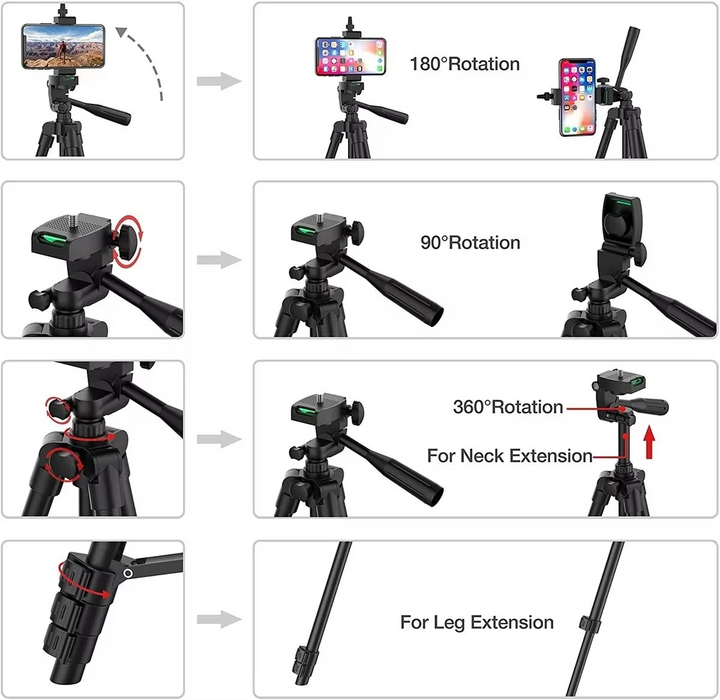 Skanto | Universelt lett stativ med Bluetooth-fjernkontroll for smarttelefoner og DSLR-kameraer