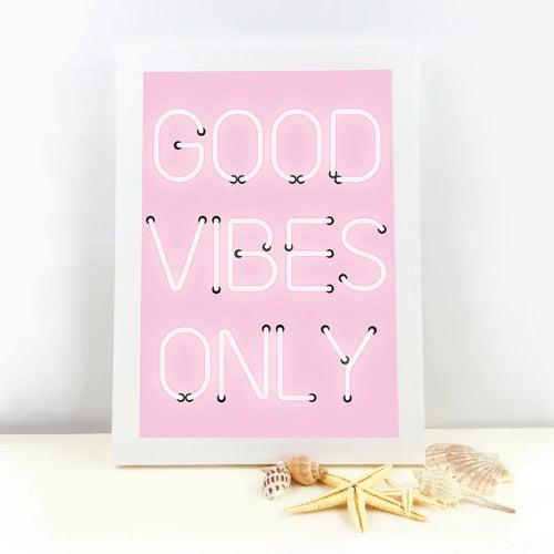 God Vibes Only Neon Rosa Plakat Veggkunst Fine Art Lerret Utskrifter Positivitet Bilde For Stue Jenters Soverom Salong Kunst Decor | Skanto