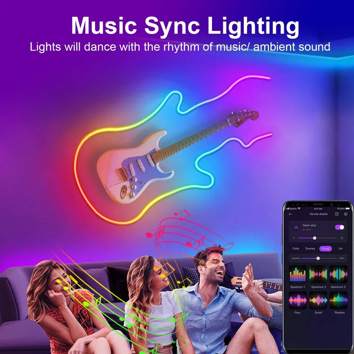 LED RGB-Bånd - Neon-Ambiente - Musikk-Synkronisering - USB - TV- og Soveromsdekorasjon | Skanto