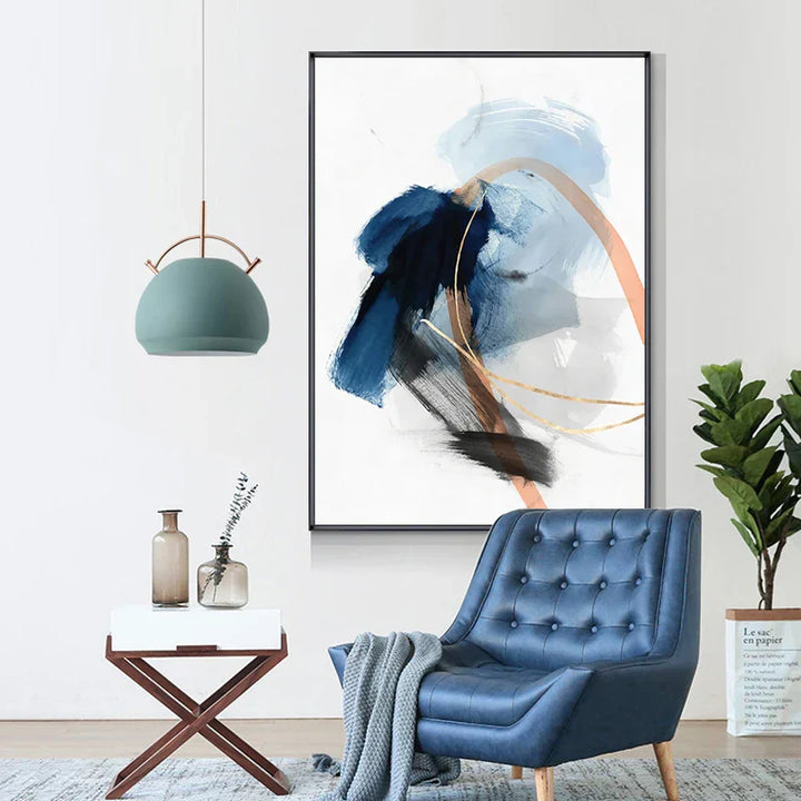 Moderne Abstrakt Bred Stroke Veggkunst Fine Art Lerret Trykk Blå Beige Med Hint Av Oransje Gull Nordiske Bilder For Stueinnredning | Skanto