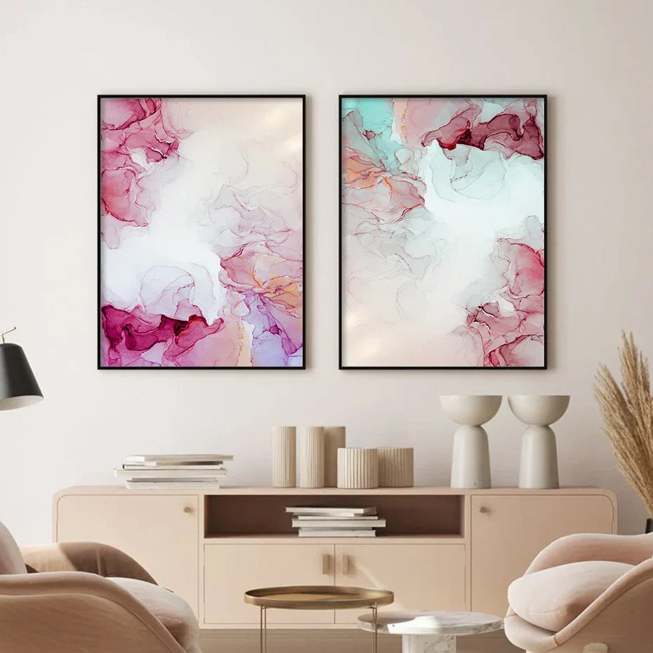 Abstrakt Minimalistisk Rosa Blekk Marmor Trykk Veggkunst Fine Art Lerret Utskrifter Bilder For Stue Soverom Hotellrom Kunst Dekor | Skanto