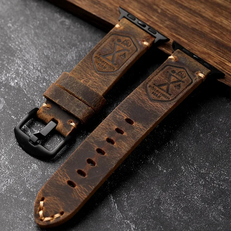 Håndlaget ekte lær storfe Apple Watch armbåndet