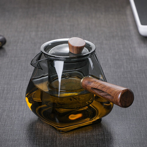 Skanto | Japansk Glass Teapot med Trehåndtak, Koke Teapot, Elektrisk Keramisk Komfyr, Te Maker, Høy- Kvalitets Te Set, Varmebestandig Teapot, 700 ml