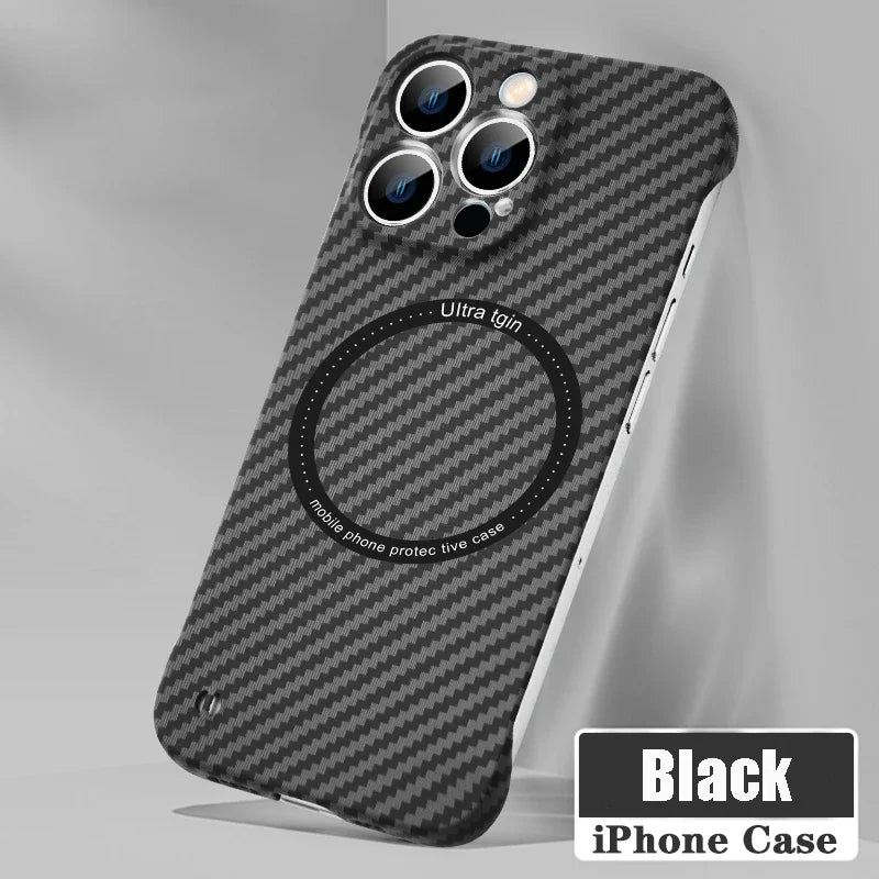 Skanto | Ultra tynn karbonfiber magnetisk etui for iPhone 16 15 ProMax 14 Plus 13 12 11 Pro Max Magsafe trådløs lading uten ramme deksel
