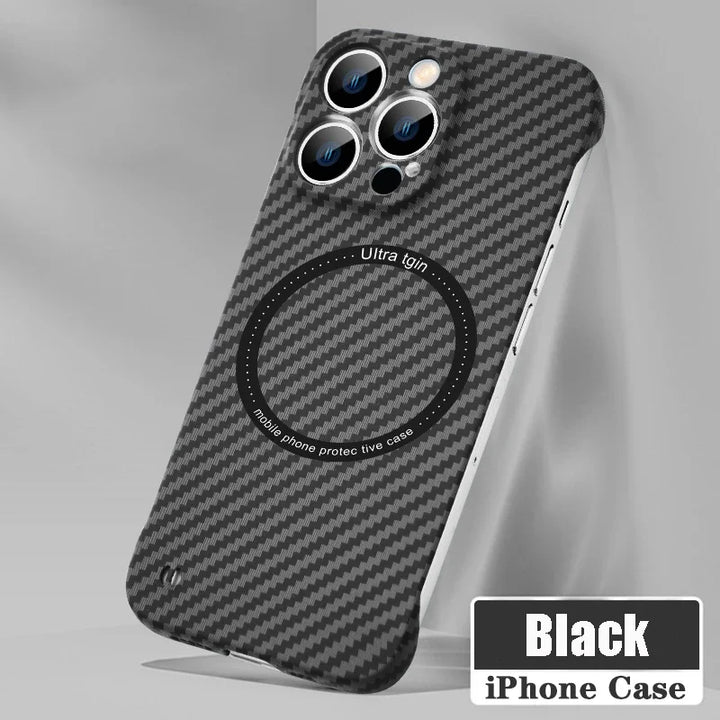 Skanto | Ultra tynn karbonfiber magnetisk etui for iPhone 16 15 ProMax 14 Plus 13 12 11 Pro Max Magsafe trådløs lading uten ramme deksel