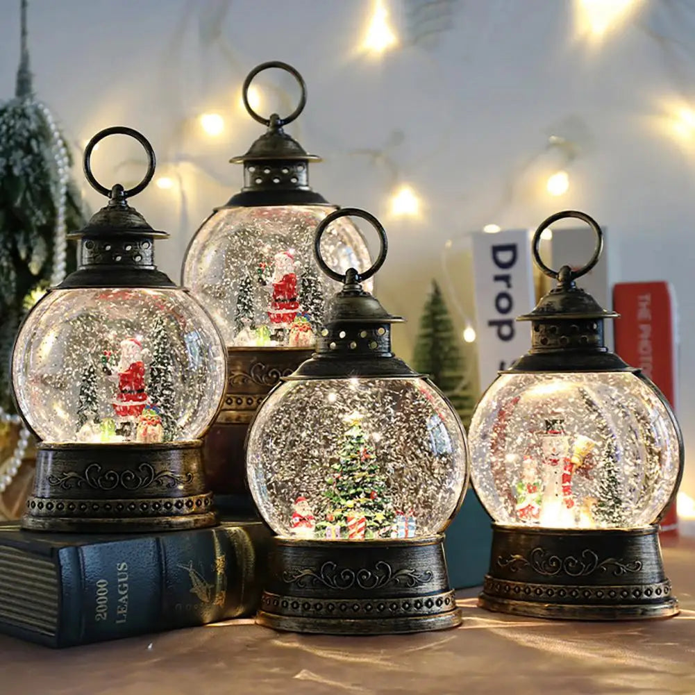 Skanto | Lunavera Jule Snøglobe Lanterne | Musikkboks med LED Lys & Glitter | Vintage Gull Design | USB & Batteridrevet | 21–26 cm