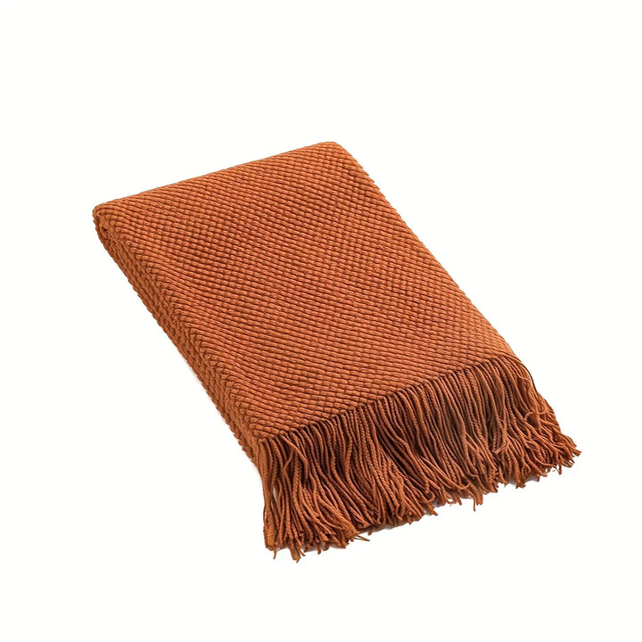 Skanto | Aurelia Cozy Frynse Strikket Tekstil i Morandi Orange | Myk & Varme | 3 Størrelser | For Sofa, Seng & Reiseliv